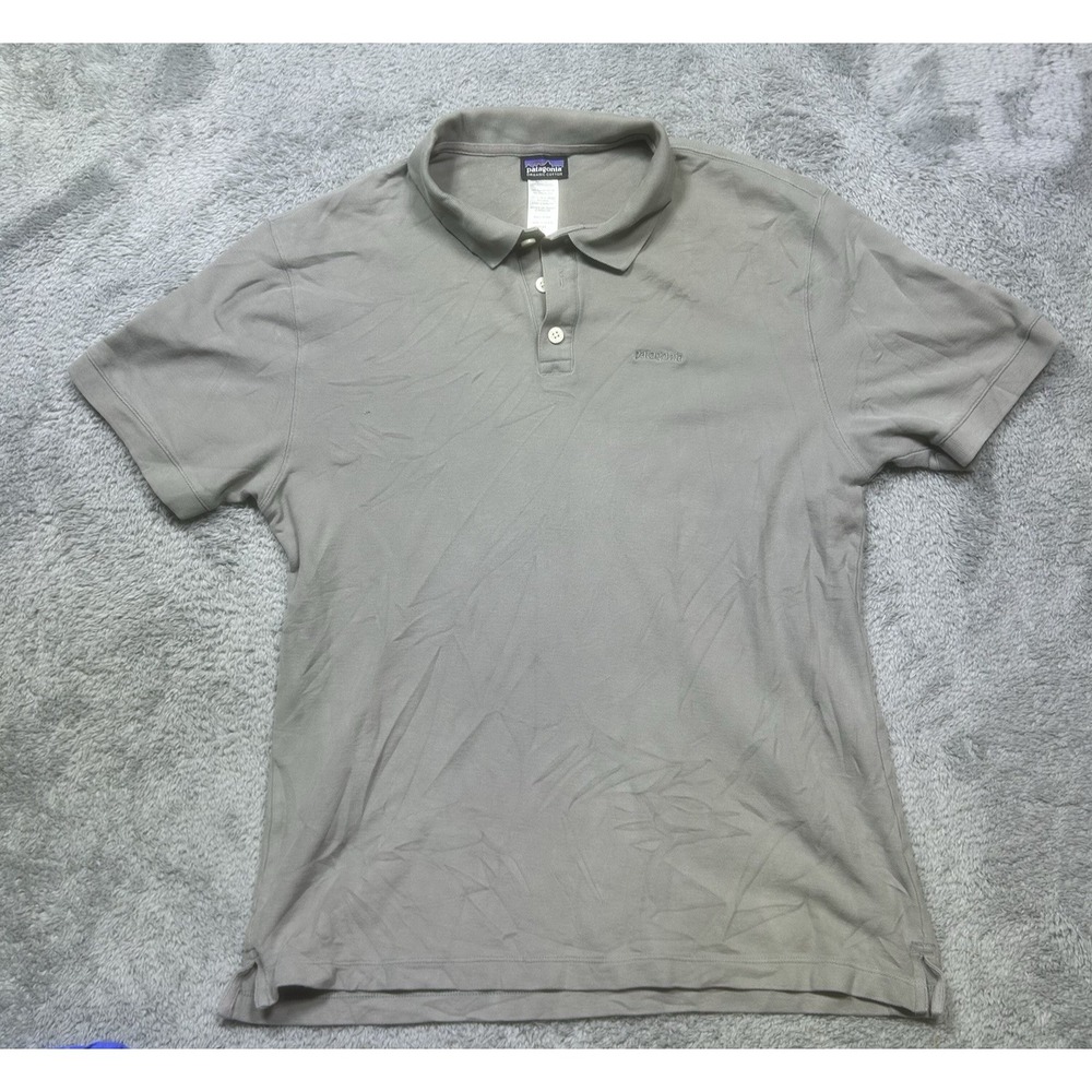 Patagonia Polo Shirt Men's S Gray Organic Cotton Short Sleeve Outdoor Hike *HOLE